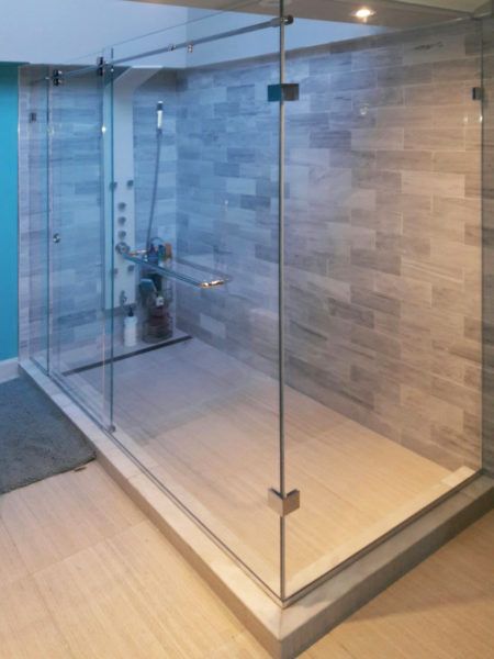 A Sliding Shower Door, Shower Curtain Or Glass Doors For Elderly